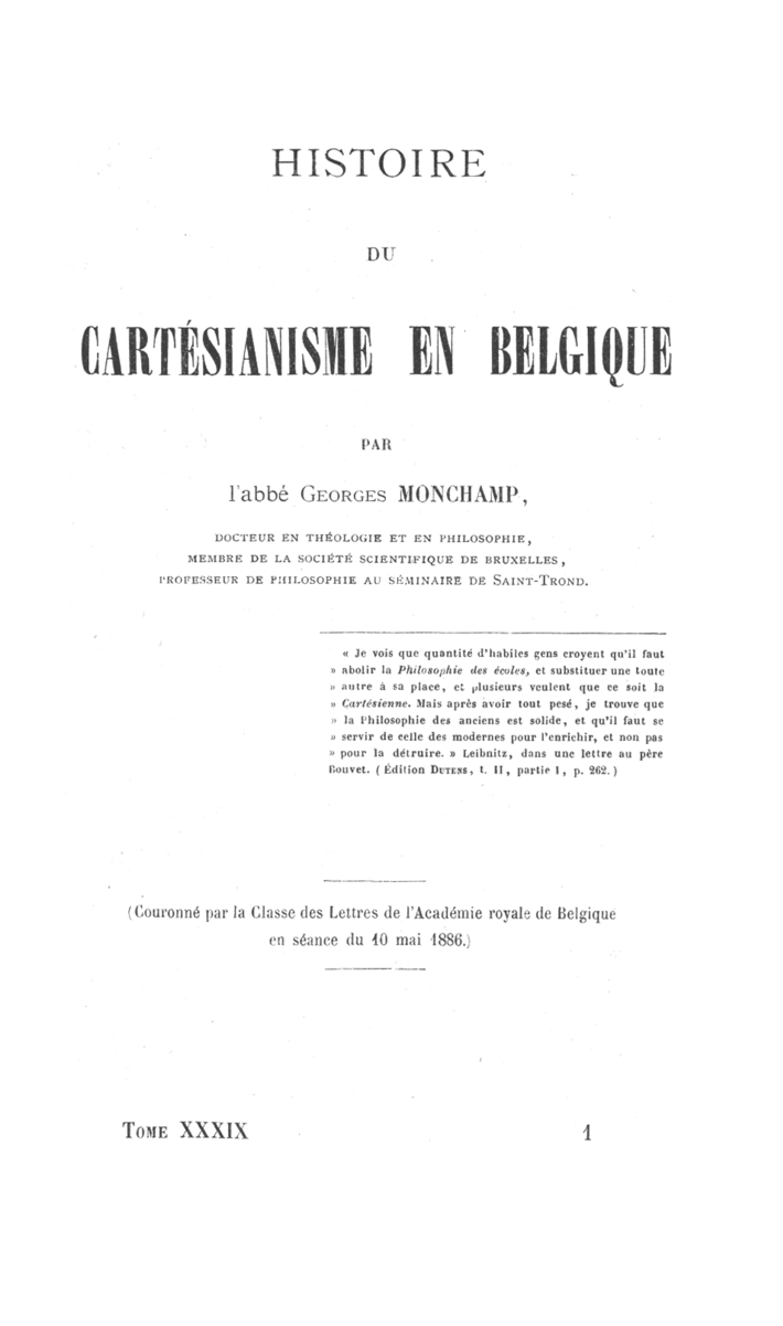 Voorblad Histoire du Cartesianisme en Belgique