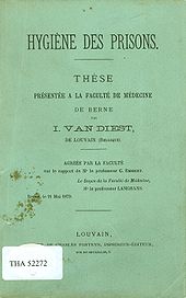 Voorblad proefschrift Van Diest, Hygiène des prisons, 1879, uitgegeven door  Charles Fonteyn, Leuven.